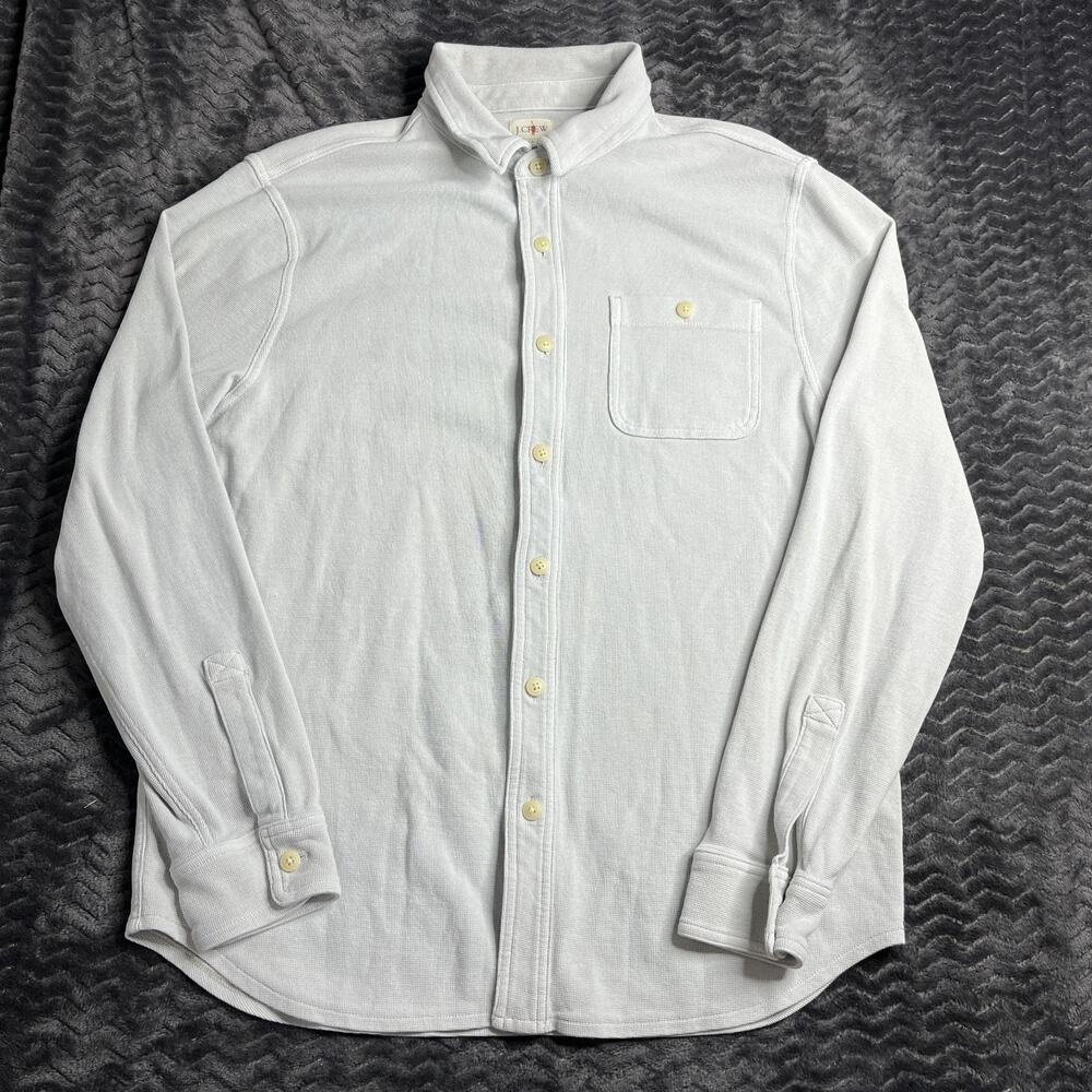 J Crew Flannel Shirt Mens Size Large Gray Knit Button Heavyweight overshirt